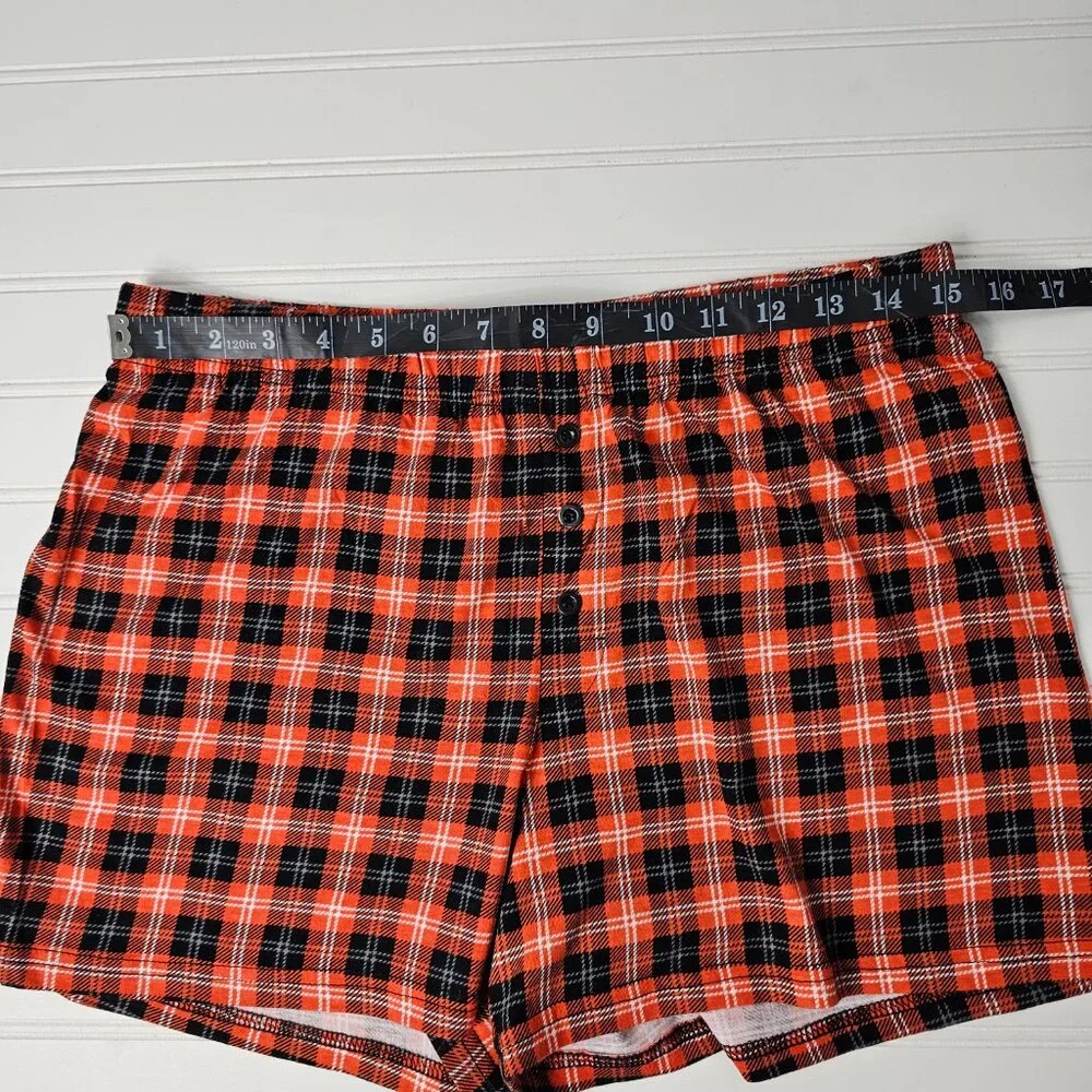 Rae Dunn Women's Orange Plaid Button Front Cotton Blend Sleep Shorts Size M - Picture 8 of 10